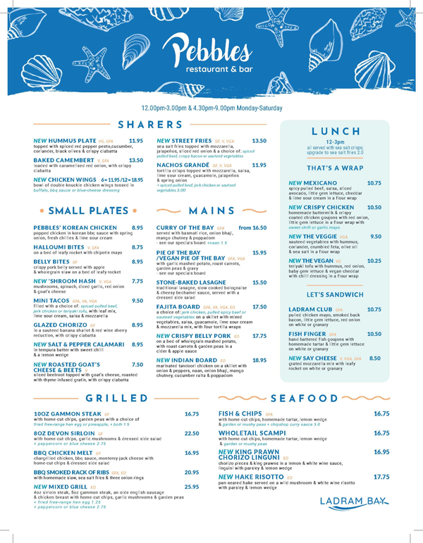 Click for larger version of Pebbles Menu at Ladram Bay